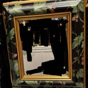Floral Patterned Wall Framed Mirror with Gold Accents Vintage